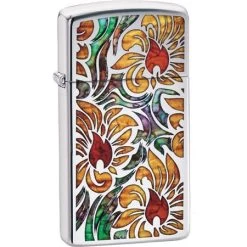 Zippo 05591 Fusion Floral Slim Lighter With High Polish Chrome Construction
