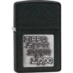 Zippo 12363 Zippo Pewter Emblem Lighter With Black Crackle Construction