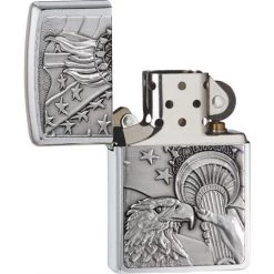 Zippo 20895 Patriotic Eagle Lighter With Brushed Chrome Construction