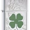 Four Leaf Clover High Polish Chrome Zippo Lighter - Free Engraving - ID#p