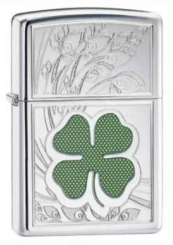 Four Leaf Clover High Polish Chrome Zippo Lighter - Free Engraving - ID#p