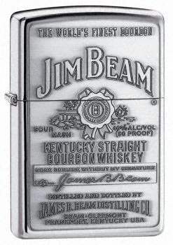 Jim Beam Pewter Emblem High Polish Chrome Zippo Lighter - ID# 250jb-928