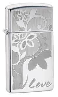 Love Slim High Polish Chrome Zippo Lighter - ID# 24816