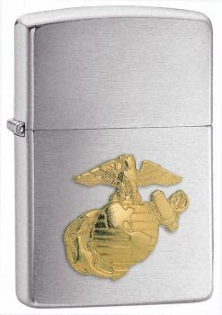 Marines Emblem Brushed Chrome Zippo Lighter - Free Engraving - ID# 280MAR